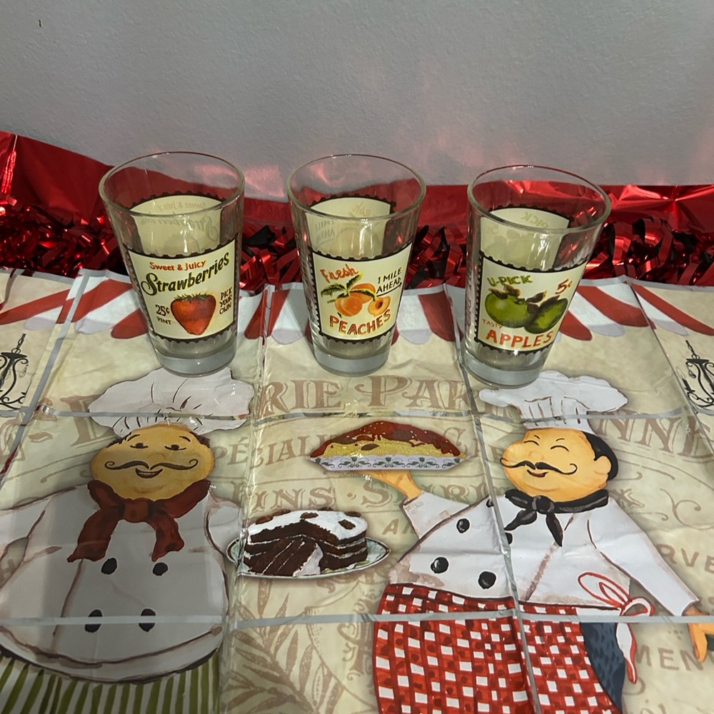 Vintage Cerve Italy Fruit Glass Set Strawberries Peaches Apples